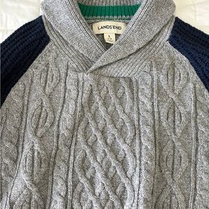 Lands' End  Gray Cable-Knit Shawl Collar Sweater
